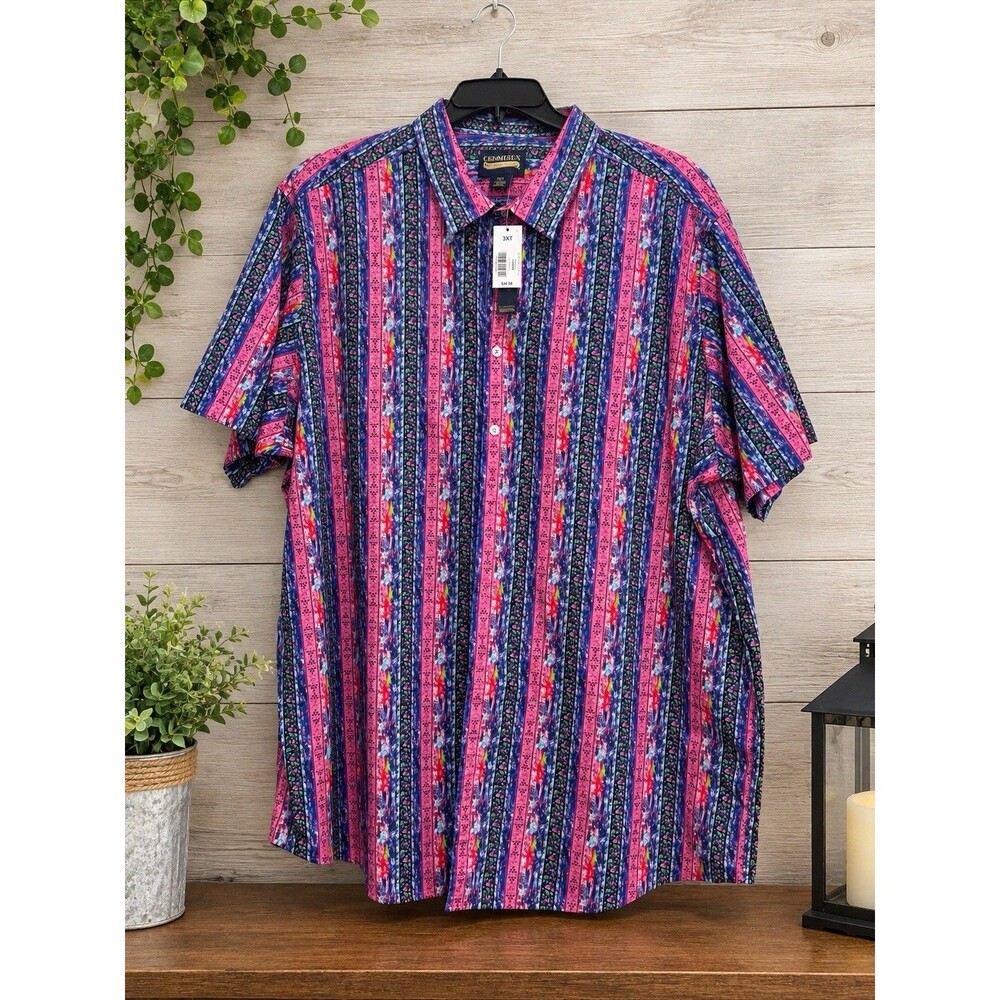 Cremieux Shirt Mens 2XT Tall Purple Striped Short Sleeve Button Up New 1